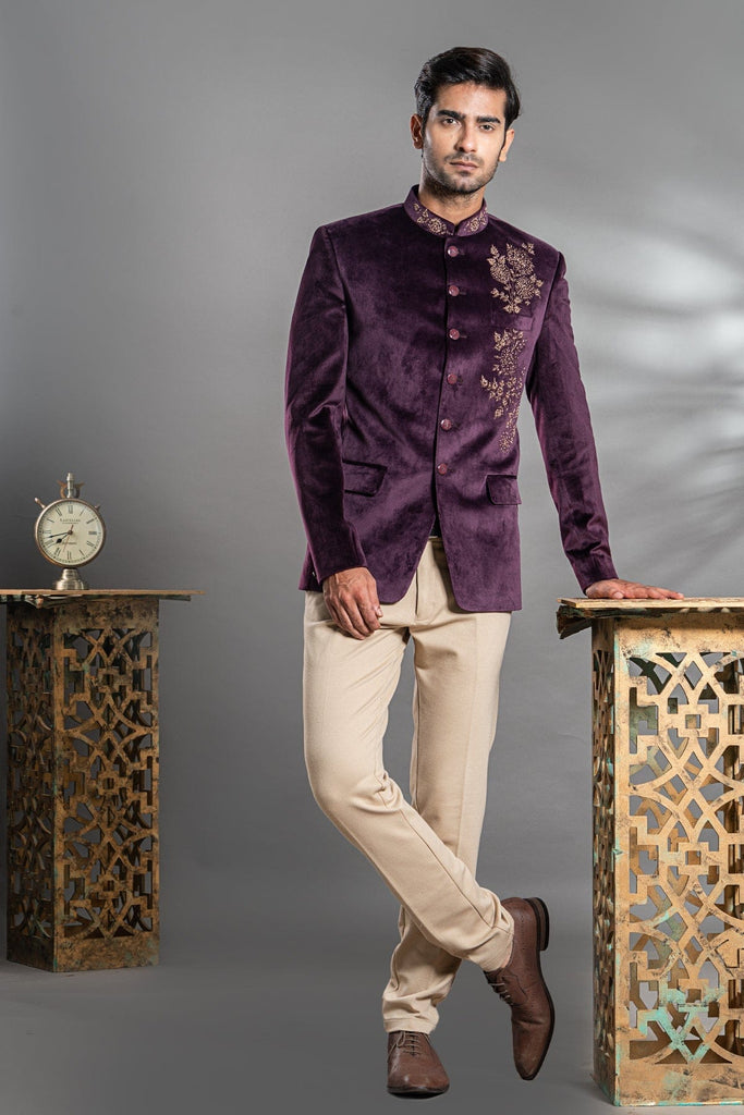 Velvet Embroidery Jodhpuri Suit